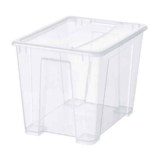 SAMLA, Kotak dengan penutup, transparan, 39x28x28 cm/22 l