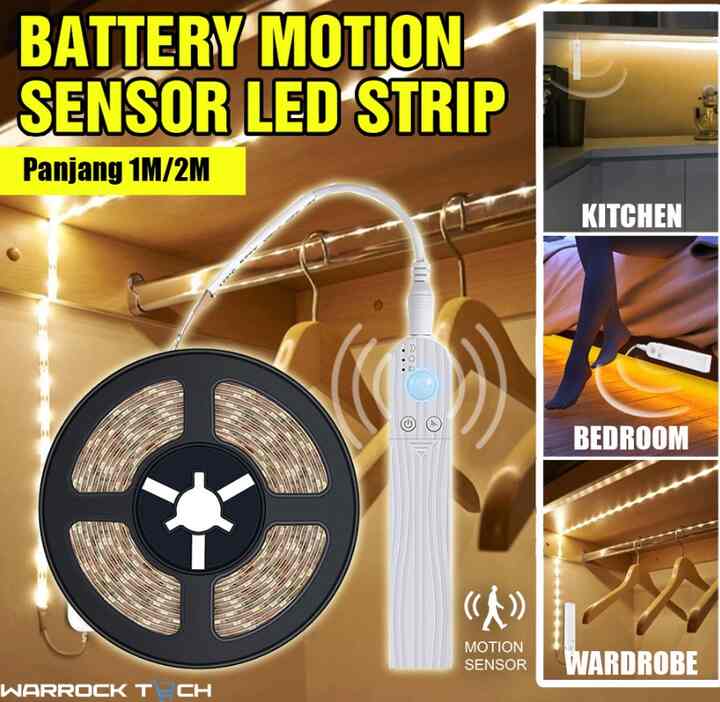 Lampu LED Strip 2835 Sensor Gerak 5V Tenaga Baterai Warna Putih 2M
