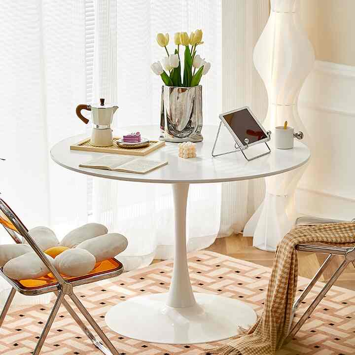 Meja Bulat Putih Kayu