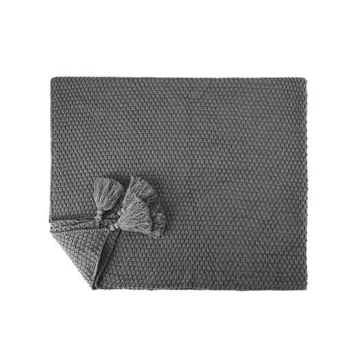Grey Knitted Throw With Tassel