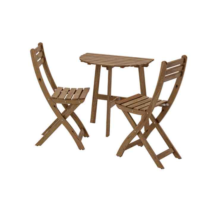 ASKHOLMEN Table f wall+2 fold chairs, outdoor, light brown stained