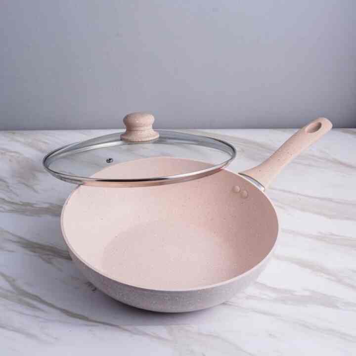 PAN WOK 28 cm + GLASS LID Granite