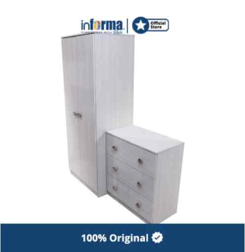 Harley Set 2 Pcs Lemari Pakaian 2 Pintu & Laci 3 Tingka