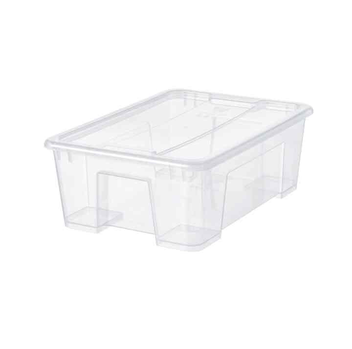 SAMLA Kotak dengan penutup, transparan, 39x28x14 cm/11 l