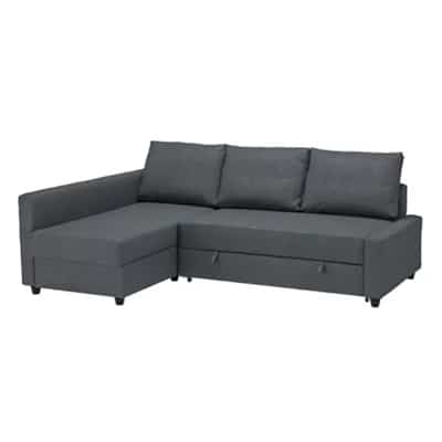 FRIHETEN, Sofabed sudut dengan penyimpanan, hyllie abu-abu tua