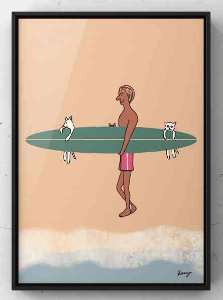 オリジナル イラスト A4アートポスター TOGETHER サーフアート⑤