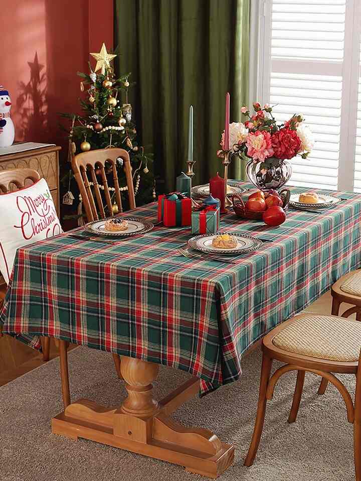 クリスマス タータンチェック柄 テーブルクロス