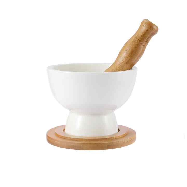Ceramic Pestle & Mortar - Ceramic & Bamboo