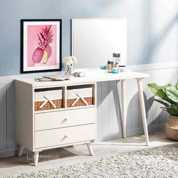 Ivan Multi Table With Mirror (Ivory-Brown)