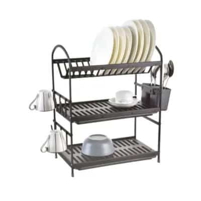 Krischef Rak Piring Aluminium 3 Tingkat - Hitam