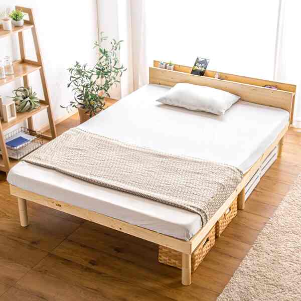 宮付きすのこベッド スマホスタンド＆コンセント付［3色］