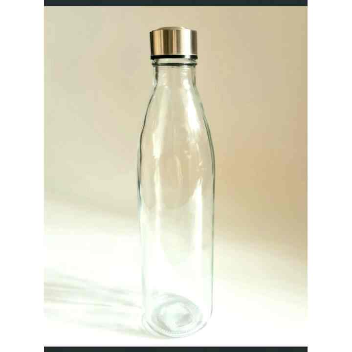 Botol kaca bulat tutup stainless 1 liter