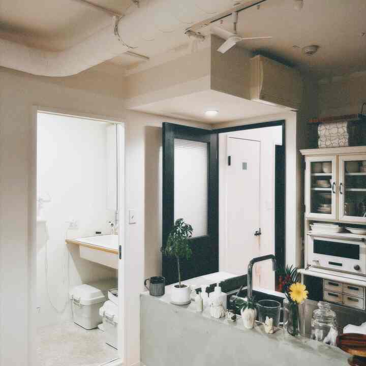 I also like the atmosphere at night 🌕
wash basin and bathroom
It helps that it's in the living room 🛀

#Kitchen #キッチンインテリア #キッチンデザイン #洗面台 #洗面台インテリア