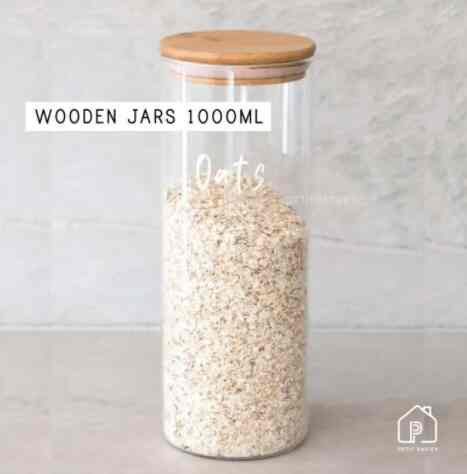 Wooden Glass Jar Bamboo Lid Size 1000ml 