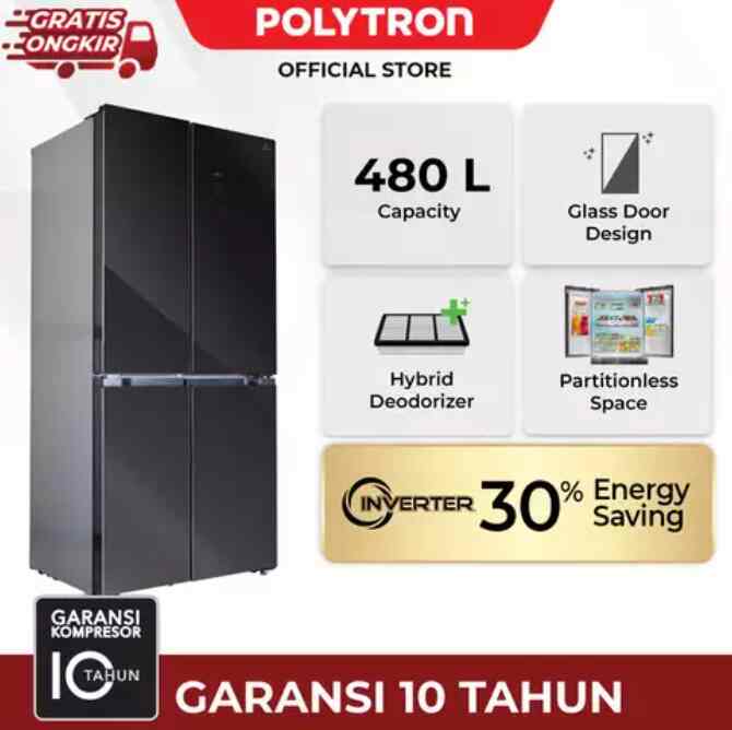POLYTRON Kulkas 4 Pintu Side by Side 480 Liter PRS 510X