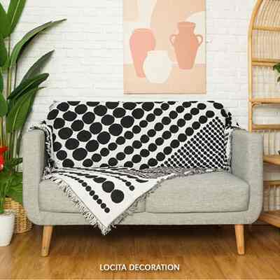 Selimut Cover Sofa Dot Hitam