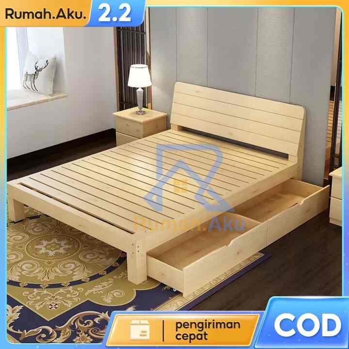 RA Tempat Tidur Kayu Asli 180cm