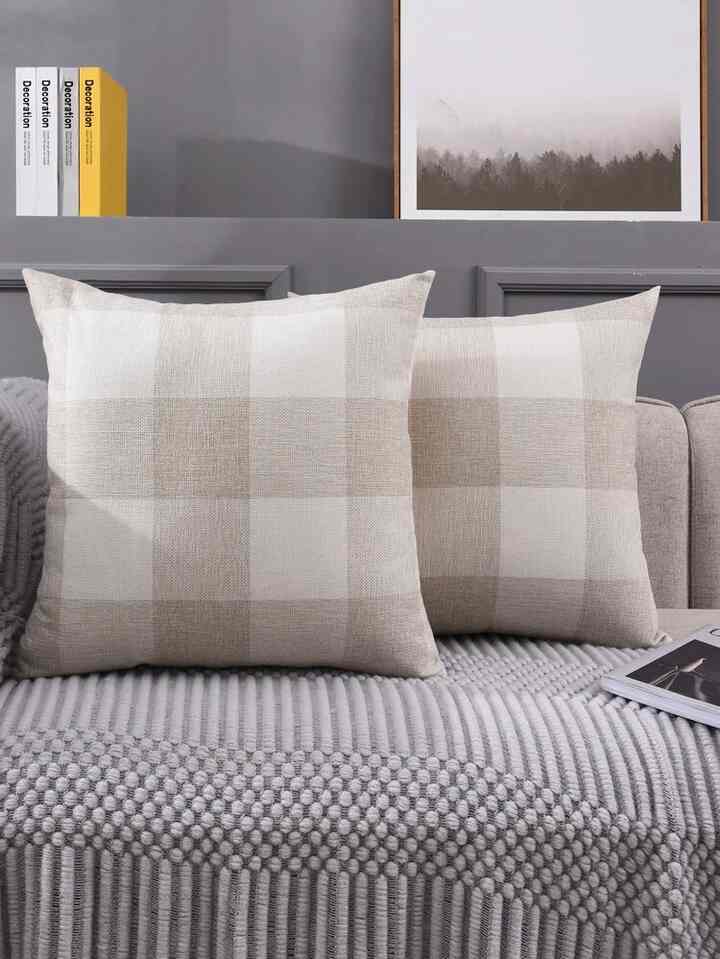 格子縞パターン フィラーなしクッションカバー