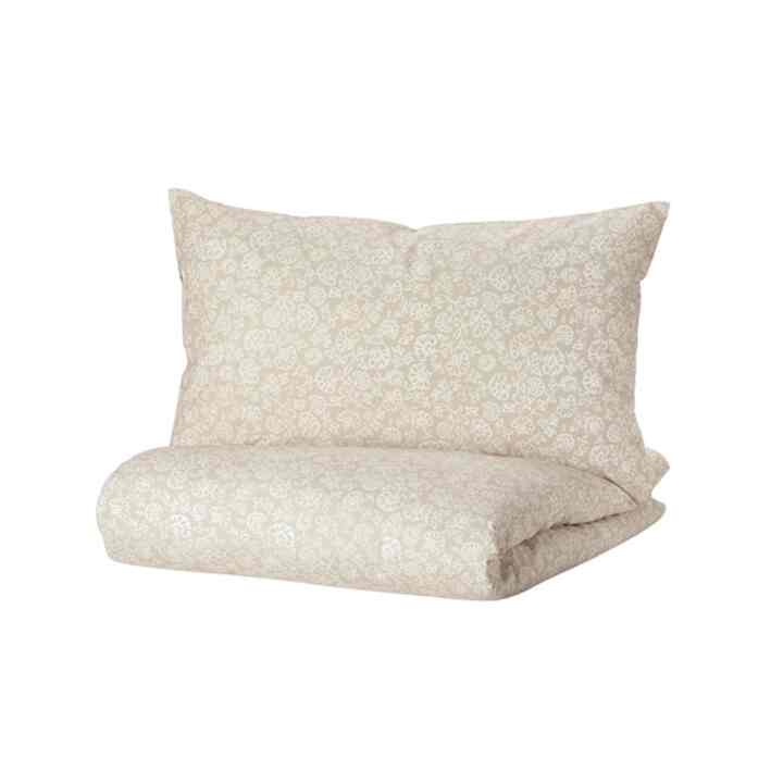 TRINDSTARR Duvet cover and 2 pillowcases, beige/white, 240x220/50x80 cm