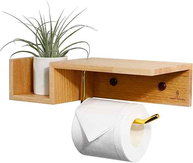 木製 トイレットペーパーホルダーおしゃれ 棚付き