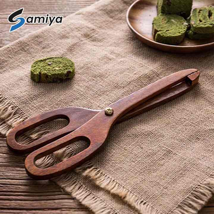 Creative Wooden Kitchen Food Tong Scissor