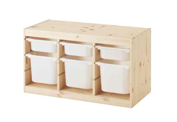 TROFAST, Kombinasi penyimpanan dgn kotak, pinus diwarnai putih muda/putih, 93x44x53 cm