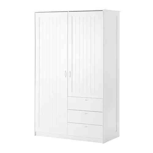 MUSKEN Lemari pakaian 2 pintu+3 laci, putih, 124x60x201 cm