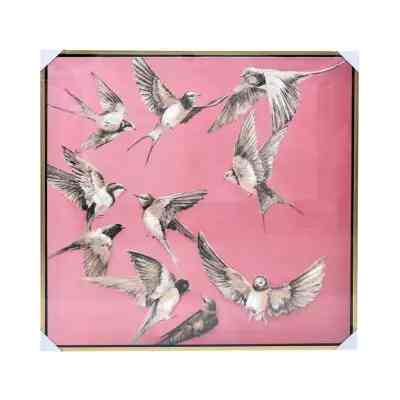 Hiasan Dinding 100x100x3.5 Cm Canvas Art Birds - Pink