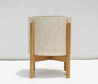 Pot Concrete Cylinder Short + Wood Standing - Terrazo