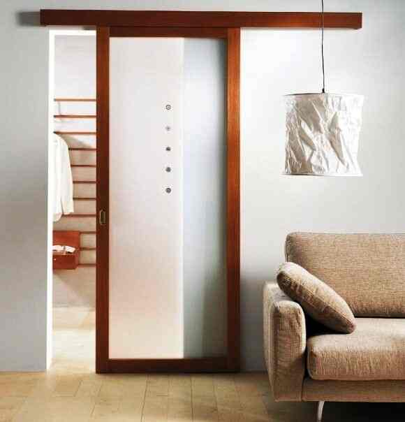 Pintu sliding 1 daun / geser Urat Kayu Full kaca - T.2000xL.700, Cokelat