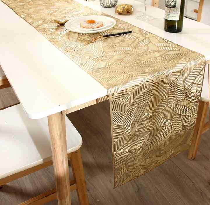 Table Runner PVC Gold taplak meja panjang alas piring emas plastik pvc