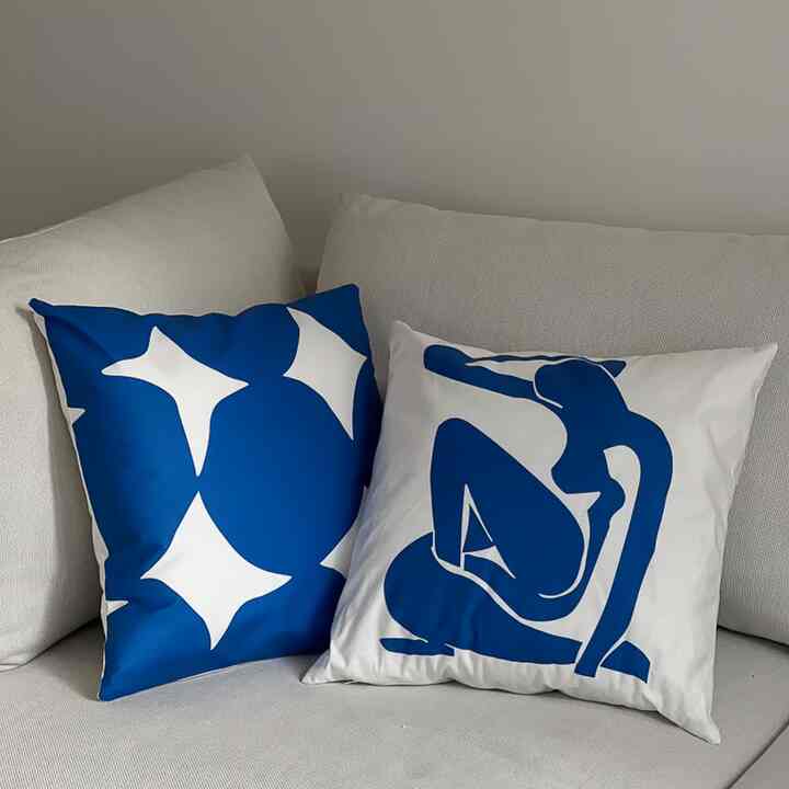 ブルー グラフィック クッションカバー ファスナー式