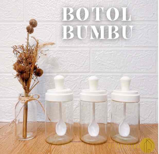 Botol bumbu kaca dengan sendok