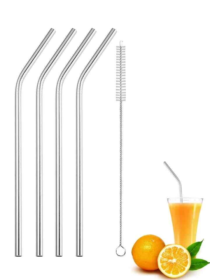 4本入り ステンレス鋼 ストロー ＆ 1個 ブラシ