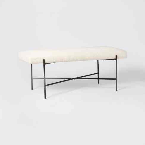 Clarkston Metal Base Upholstered Bench Cream Boucle