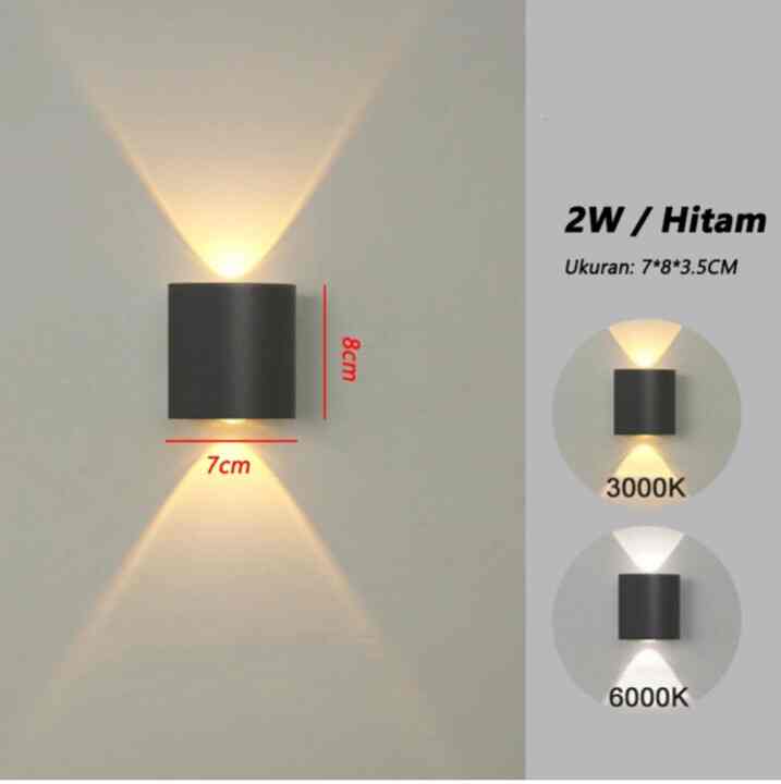 Lampu Dinding Outdoor COB/LED 220V, Hitam 2W-2LED