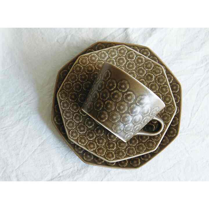 Brown Azur Umbra 八角形カップソーサー＆プレートトリオ