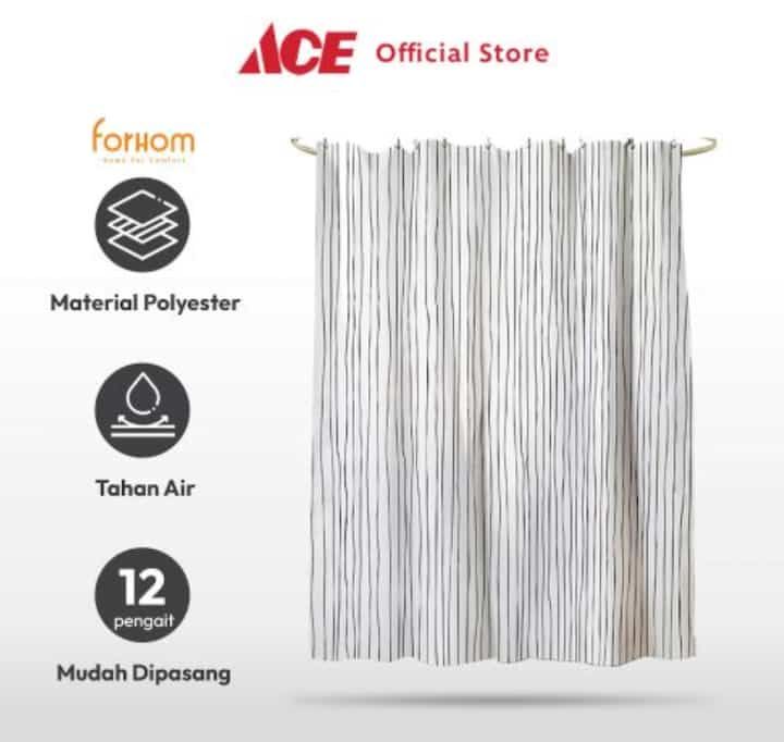 180X180 cm Tirai Kamar Mandi Dengan Hooks Stripe