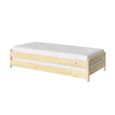 UTÅKER Stackable bed with 2 mattresses, pine/åsvang firm, 80x200 cm