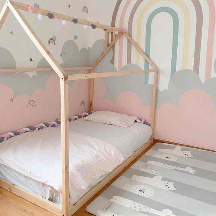 House Bed Frame with Custom Handrail Duco Finish - 90 x 200