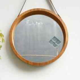Cermin Bulat Tali Strap Jati D50Cm