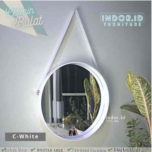 Cermin Gantung Dinding Kaca Bulat Diameter 40cm - White