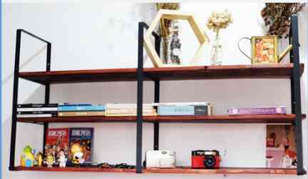 Rak susun lebar besi dan kayu serbaguna