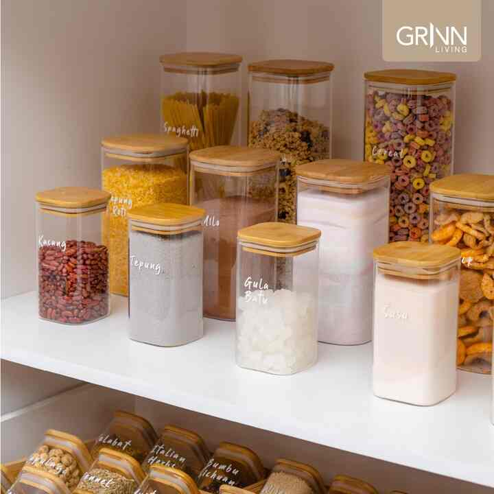 Terra Jar Toples Kaca Kotak Tutup Kayu