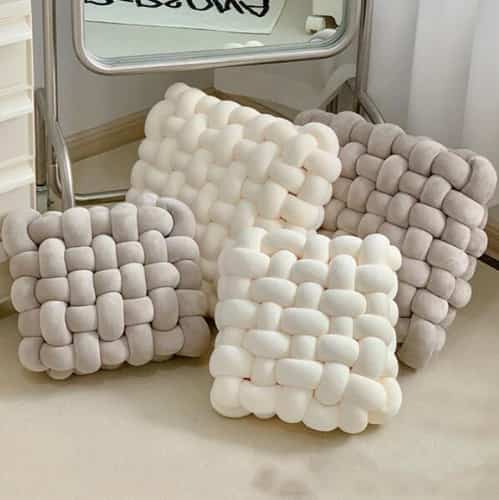 織デザイン 装飾枕 ホワイトフランネルクッション