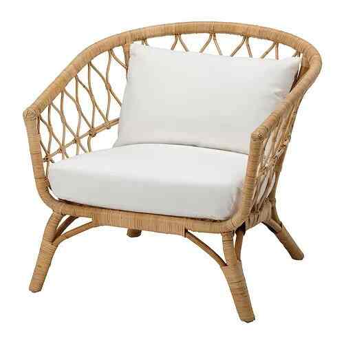 STOCKHOLM. Kursi berlengan dengan bantal, rotan/gräsbo putih
