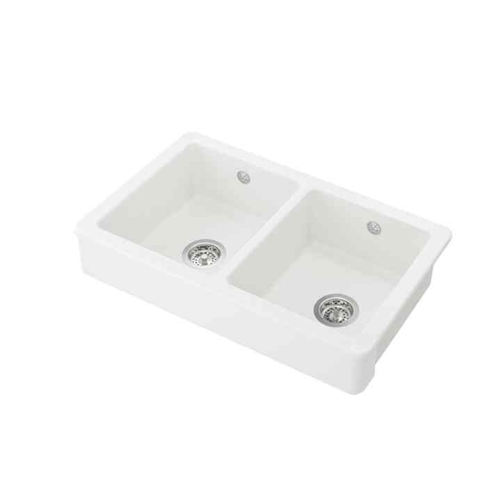 HAVSEN Bak cuci, 2 bak dg bag dpn terlihat, putih, 82x48 cm