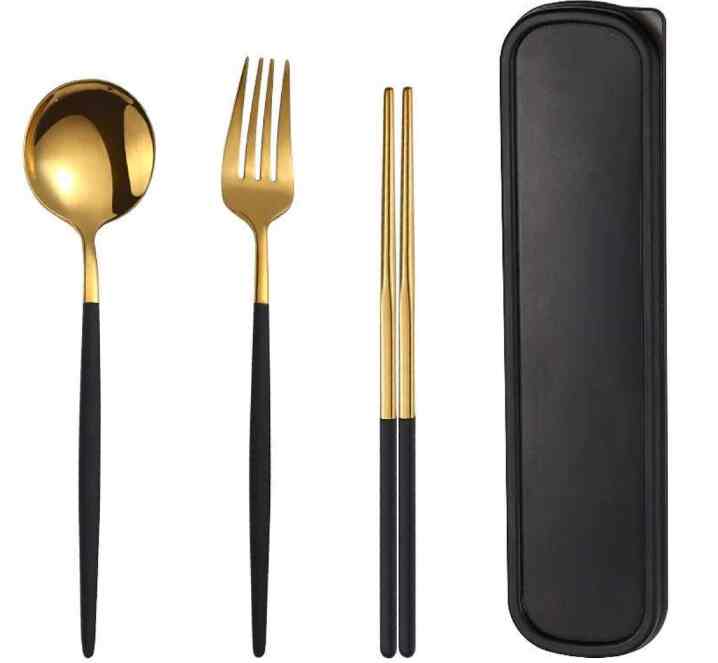 Set Perlengkapan Makan Sendok Garpu Sumpit + Box - A11