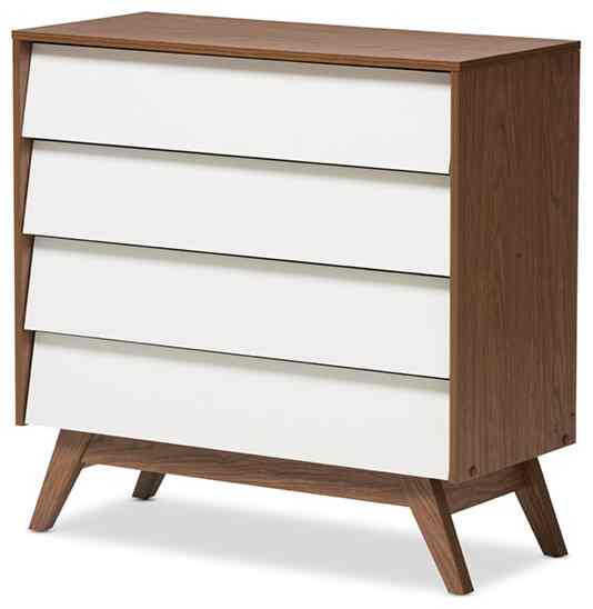 Hildon White and Walnut Wood 4-Drawer Storage Chest