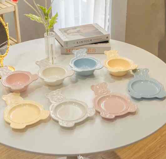 Korean Aesthetic Ceramic Bear Plate